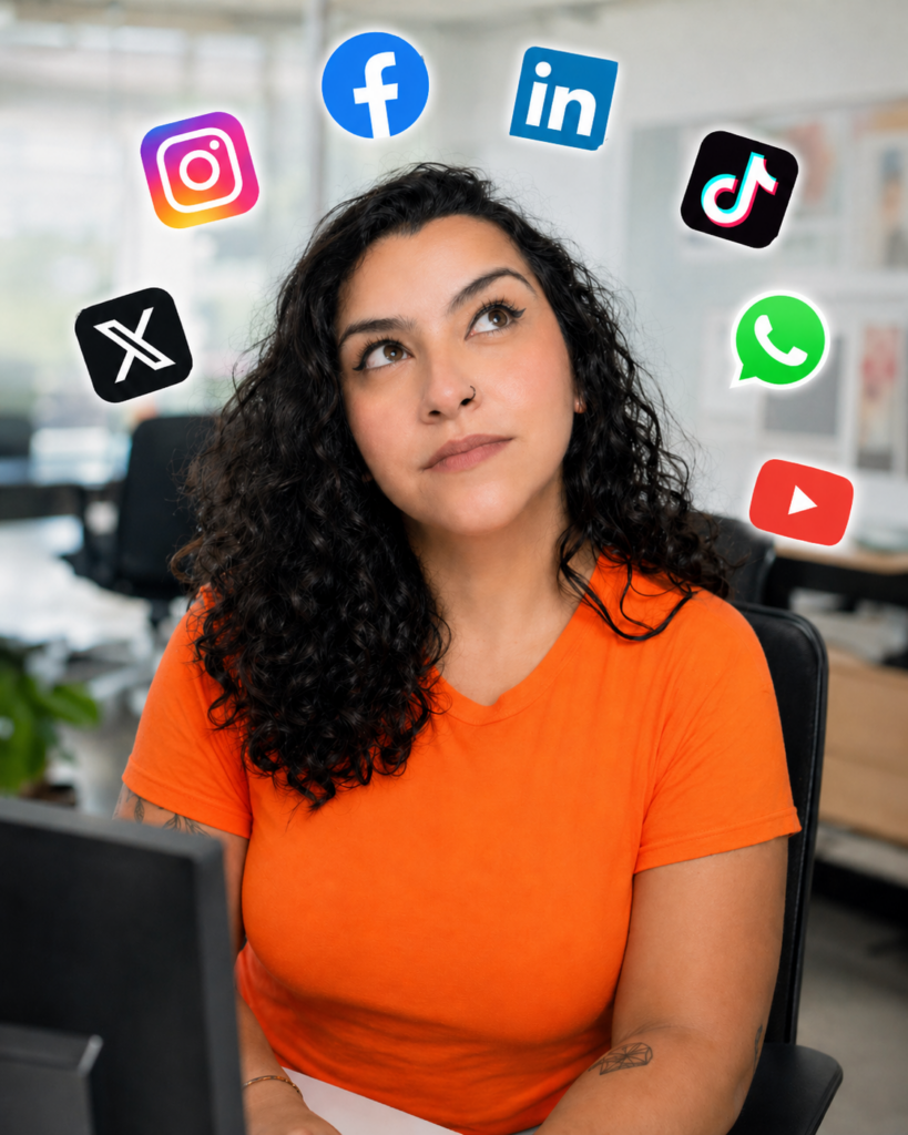 Pequena empreendedora decidindo qual rede social escolher para o negócio